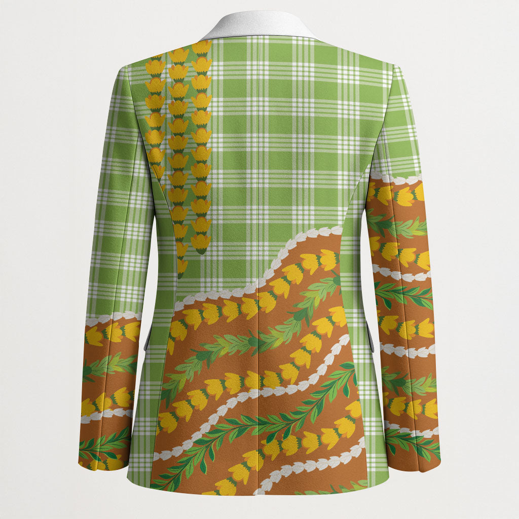 Hawaii Leis Palaka Motifs Blazer Pikake Pakalana Maile Ilima Kakau Style