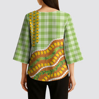 Hawaii Leis Palaka Motifs Kimono Sleeve Blouse Pikake Pakalana Maile Ilima Kakau Style