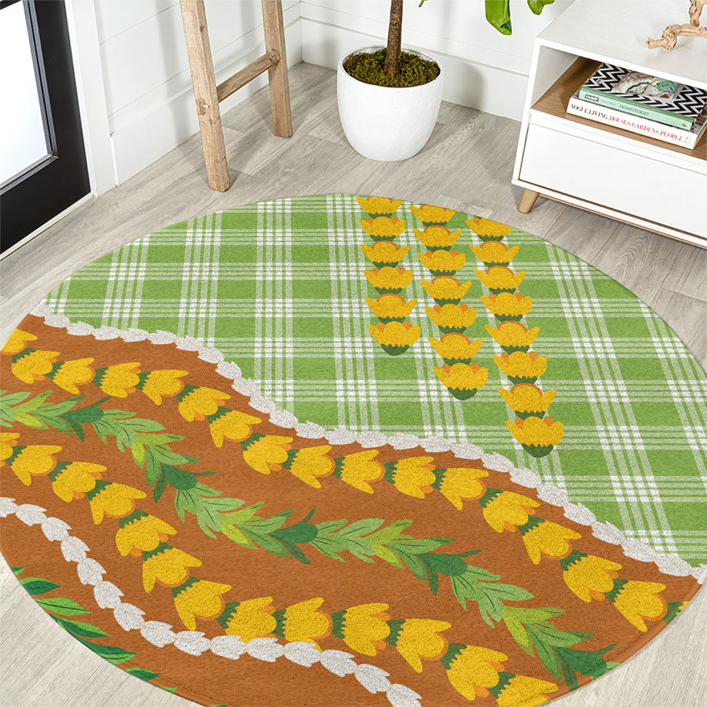 Hawaii Leis Palaka Motifs Round Carpet Pikake Pakalana Maile Ilima Kakau Style LT14 Multicolor - Polynesian Pride
