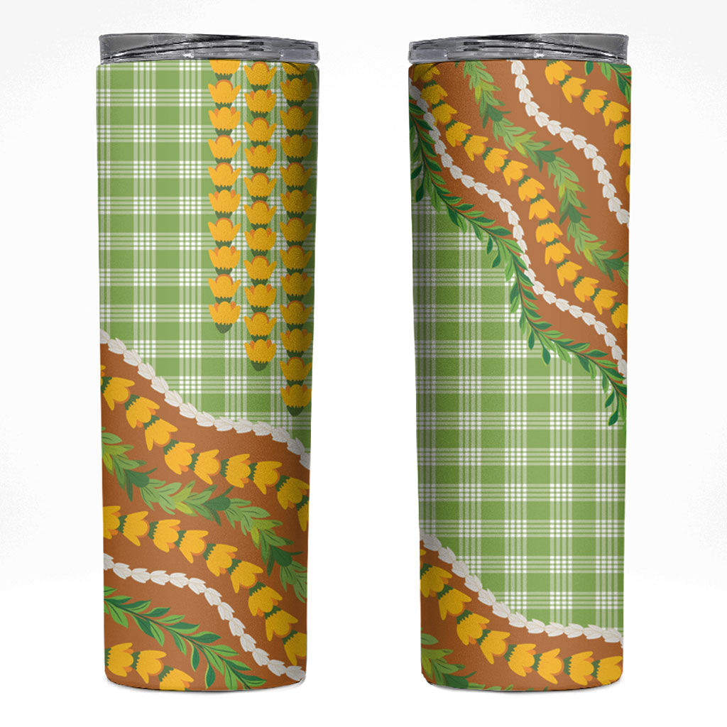 Hawaii Leis Palaka Motifs Skinny Tumbler Pikake Pakalana Maile Ilima Kakau Style LT14 Multicolor - Polynesian Pride