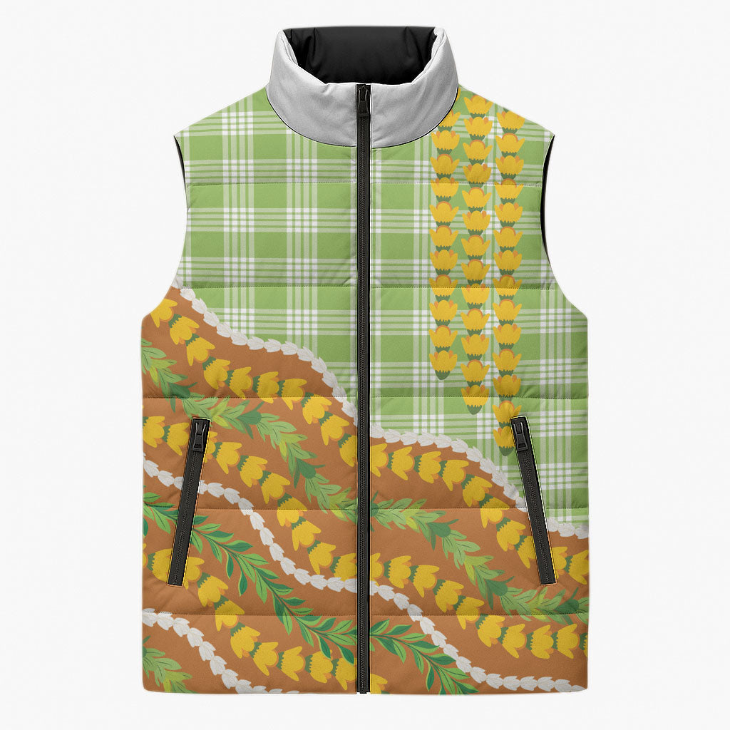 Hawaii Leis Palaka Motifs Sleeveless Puffer Jacket Pikake Pakalana Maile Ilima Kakau Style LT14 Unisex Multicolor - Polynesian Pride