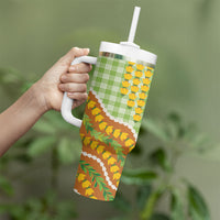 Hawaii Leis Palaka Motifs Tumbler With Handle Pikake Pakalana Maile Ilima Kakau Style