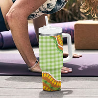 Hawaii Leis Palaka Motifs Tumbler With Handle Pikake Pakalana Maile Ilima Kakau Style