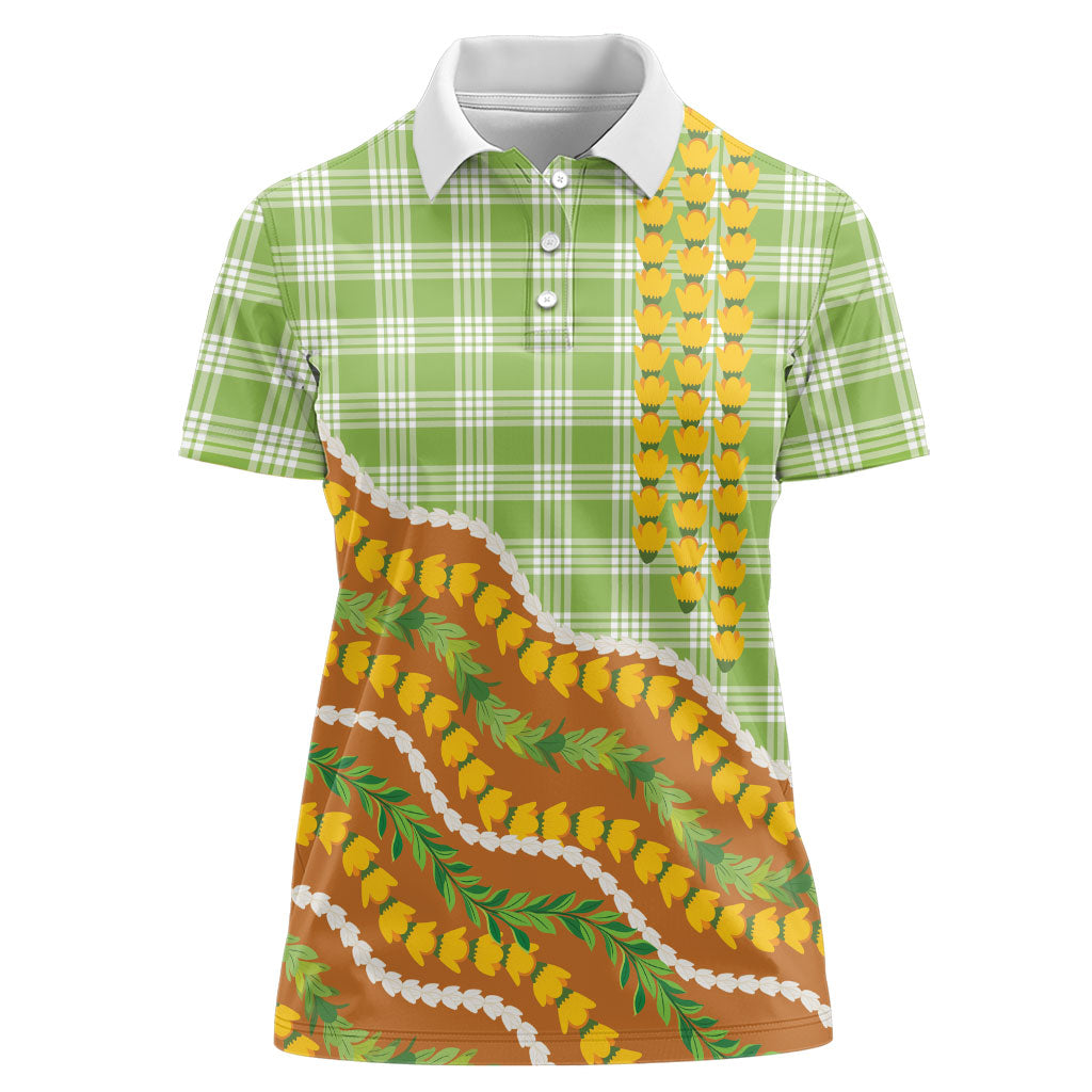 Hawaii Leis Palaka Motifs Women Polo Shirt Pikake Pakalana Maile Ilima Kakau Style LT14 Female Multicolor - Polynesian Pride