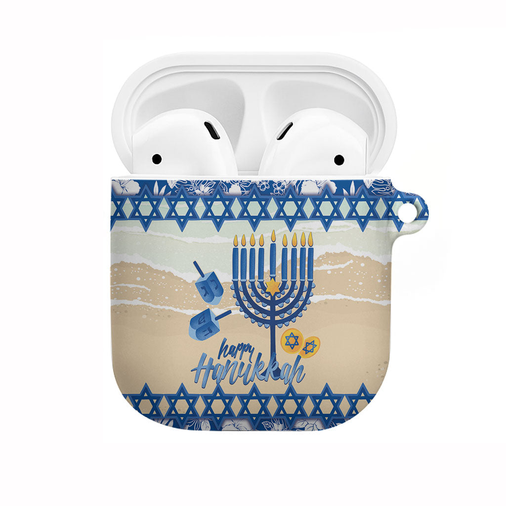 Chanukah Jewish Hawaii AirPods Case Festival of Lights Hanukkah Menorah Tropical Flowers LT14 Blue - Polynesian Pride