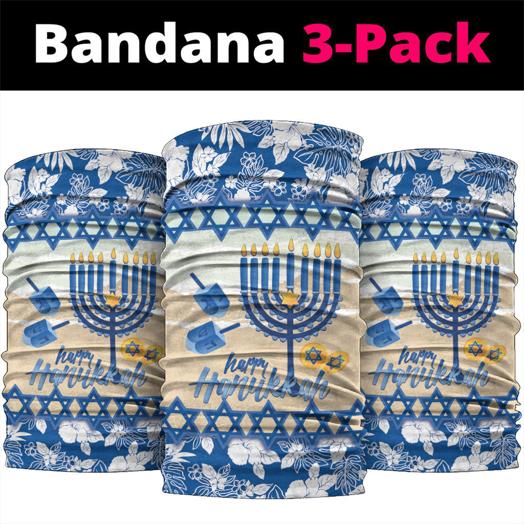Chanukah Jewish Hawaii Neck Gaiter Festival of Lights Hanukkah Menorah Tropical Flowers LT14 package One Size: 25*50cm Blue - Polynesian Pride