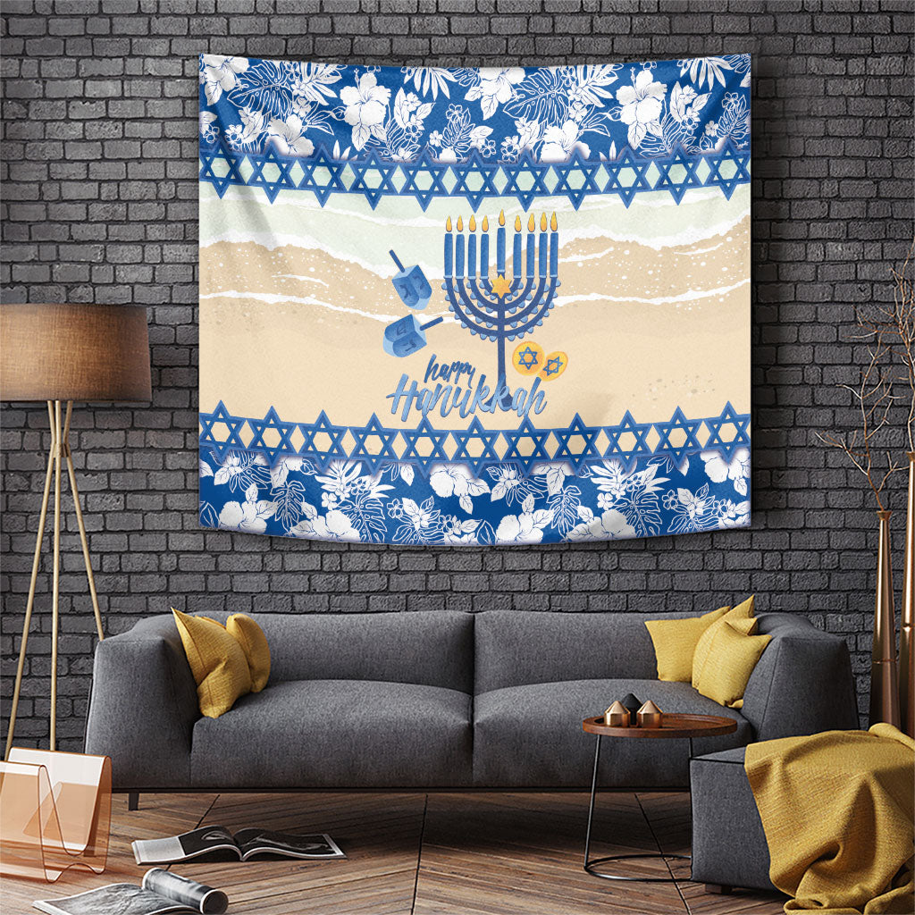 Chanukah Jewish Hawaii Tapestry Festival of Lights Hanukkah Menorah Tropical Flowers