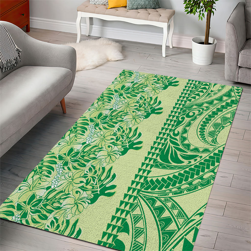 Lime Green Hibiscus Monstera Seamless Kakau Hawaii Area Rug LT14 - Polynesian Pride