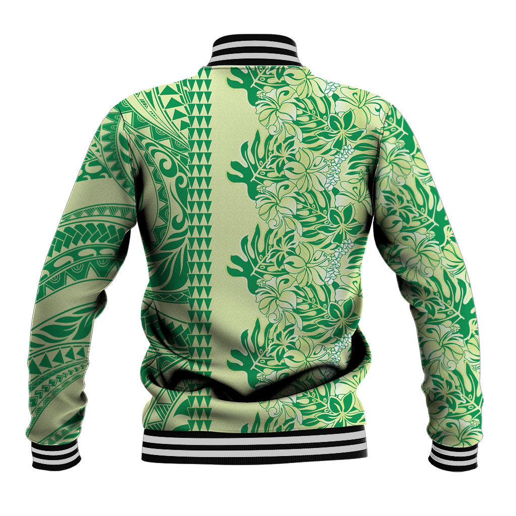 Lime Green Hibiscus Monstera Seamless Kakau Hawaii Baseball Jacket LT14 - Polynesian Pride