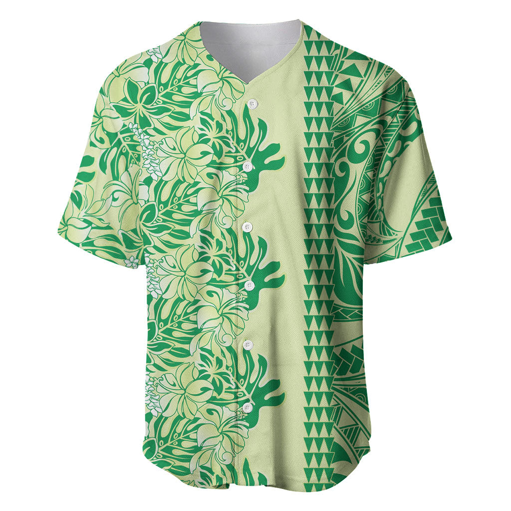 Lime Green Hibiscus Monstera Seamless Kakau Hawaii Baseball Jersey LT14 Lime Green - Polynesian Pride