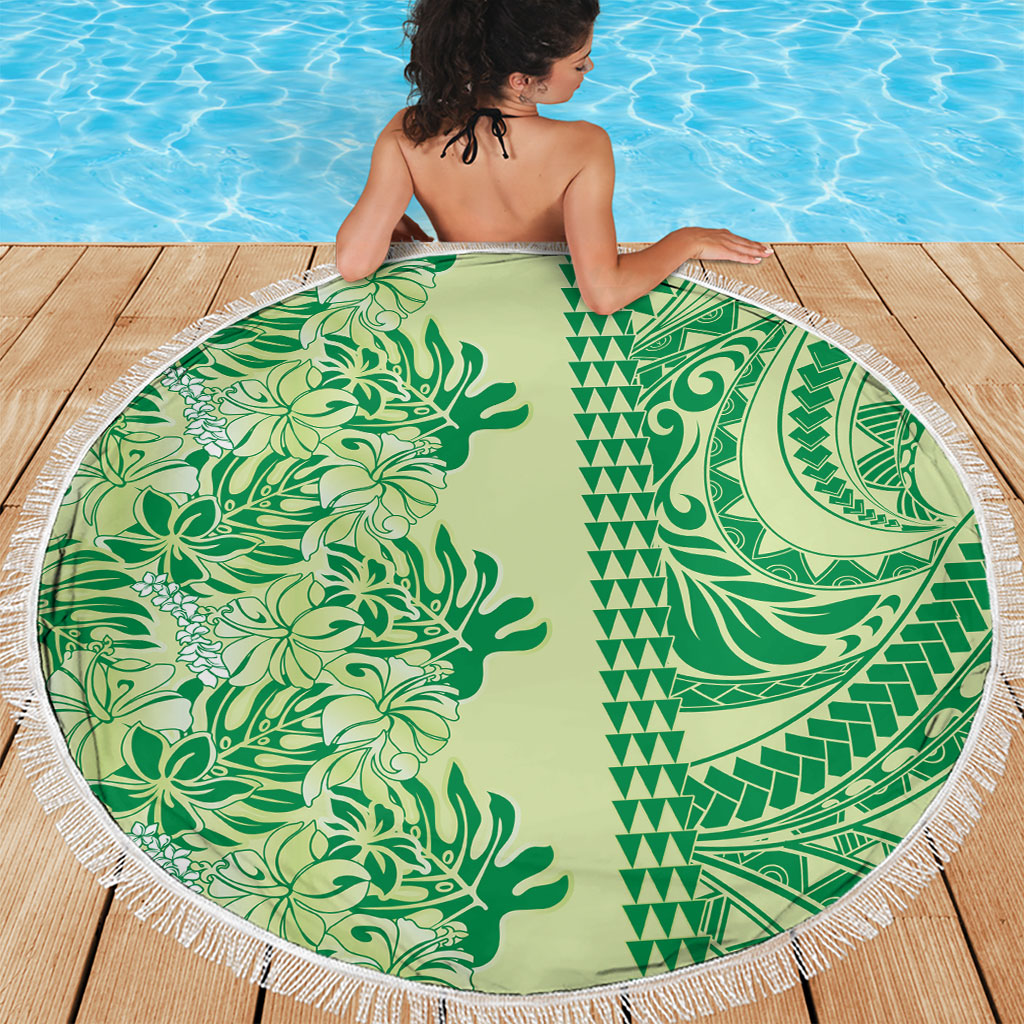 Lime Green Hibiscus Monstera Seamless Kakau Hawaii Beach Blanket LT14 - Polynesian Pride