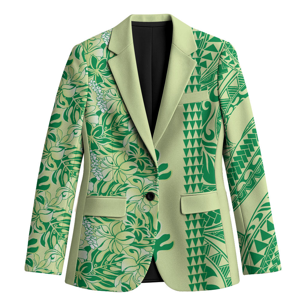 Lime Green Hibiscus Monstera Seamless Kakau Hawaii Blazer LT14 Unisex Lime Green - Polynesian Pride
