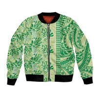 Lime Green Hibiscus Monstera Seamless Kakau Hawaii Bomber Jacket LT14 Unisex Lime Green - Polynesian Pride