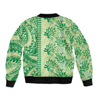 Lime Green Hibiscus Monstera Seamless Kakau Hawaii Bomber Jacket LT14 - Polynesian Pride