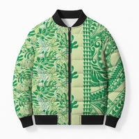 Lime Green Hibiscus Monstera Seamless Kakau Hawaii Bomber Puffer Jacket LT14 Unisex Lime Green - Polynesian Pride