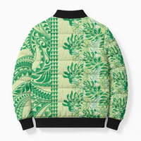 Lime Green Hibiscus Monstera Seamless Kakau Hawaii Bomber Puffer Jacket LT14 - Polynesian Pride