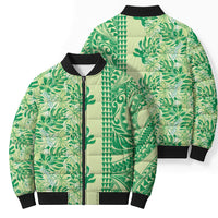 Lime Green Hibiscus Monstera Seamless Kakau Hawaii Bomber Puffer Jacket LT14 - Polynesian Pride