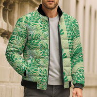 Lime Green Hibiscus Monstera Seamless Kakau Hawaii Bomber Puffer Jacket LT14 - Polynesian Pride