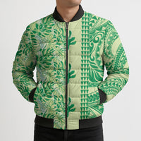 Lime Green Hibiscus Monstera Seamless Kakau Hawaii Bomber Puffer Jacket LT14 - Polynesian Pride