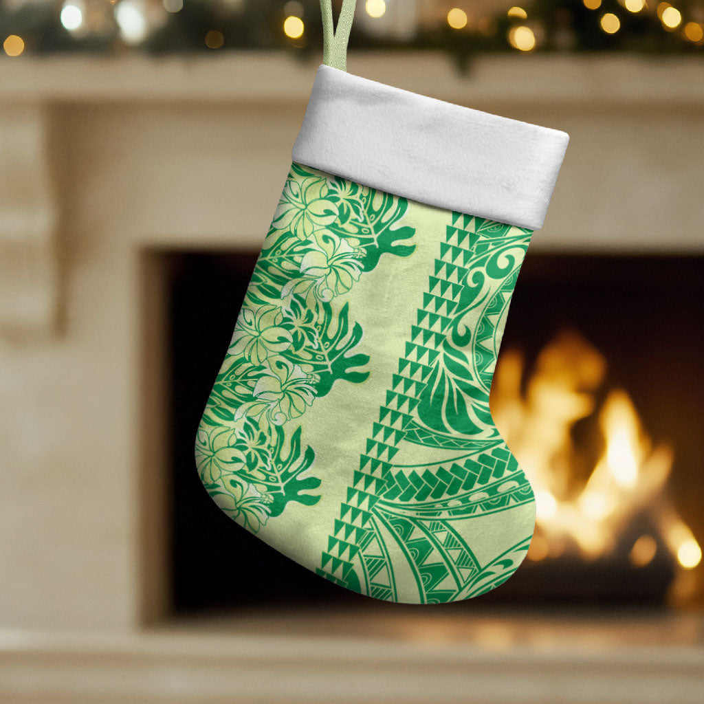 Lime Green Hibiscus Monstera Seamless Kakau Hawaii Christmas Stocking LT14 Set of 2 Lime Green - Polynesian Pride