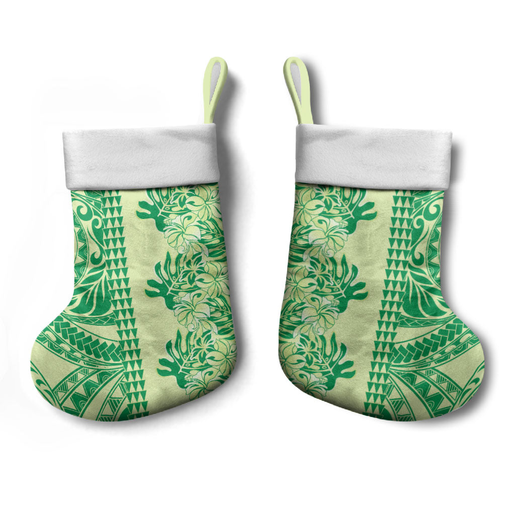 Lime Green Hibiscus Monstera Seamless Kakau Hawaii Christmas Stocking LT14 - Polynesian Pride