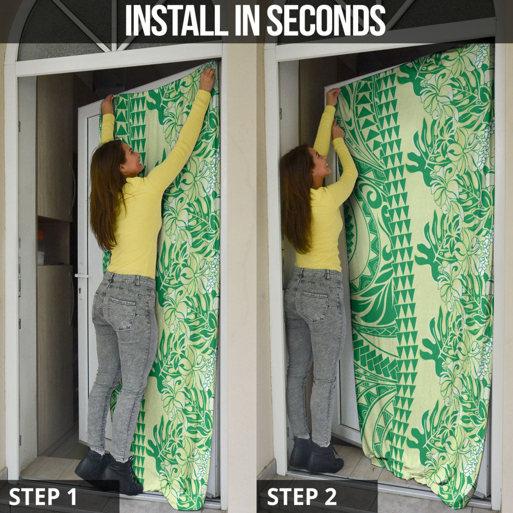 Lime Green Hibiscus Monstera Seamless Kakau Hawaii Door Cover LT14 - Polynesian Pride