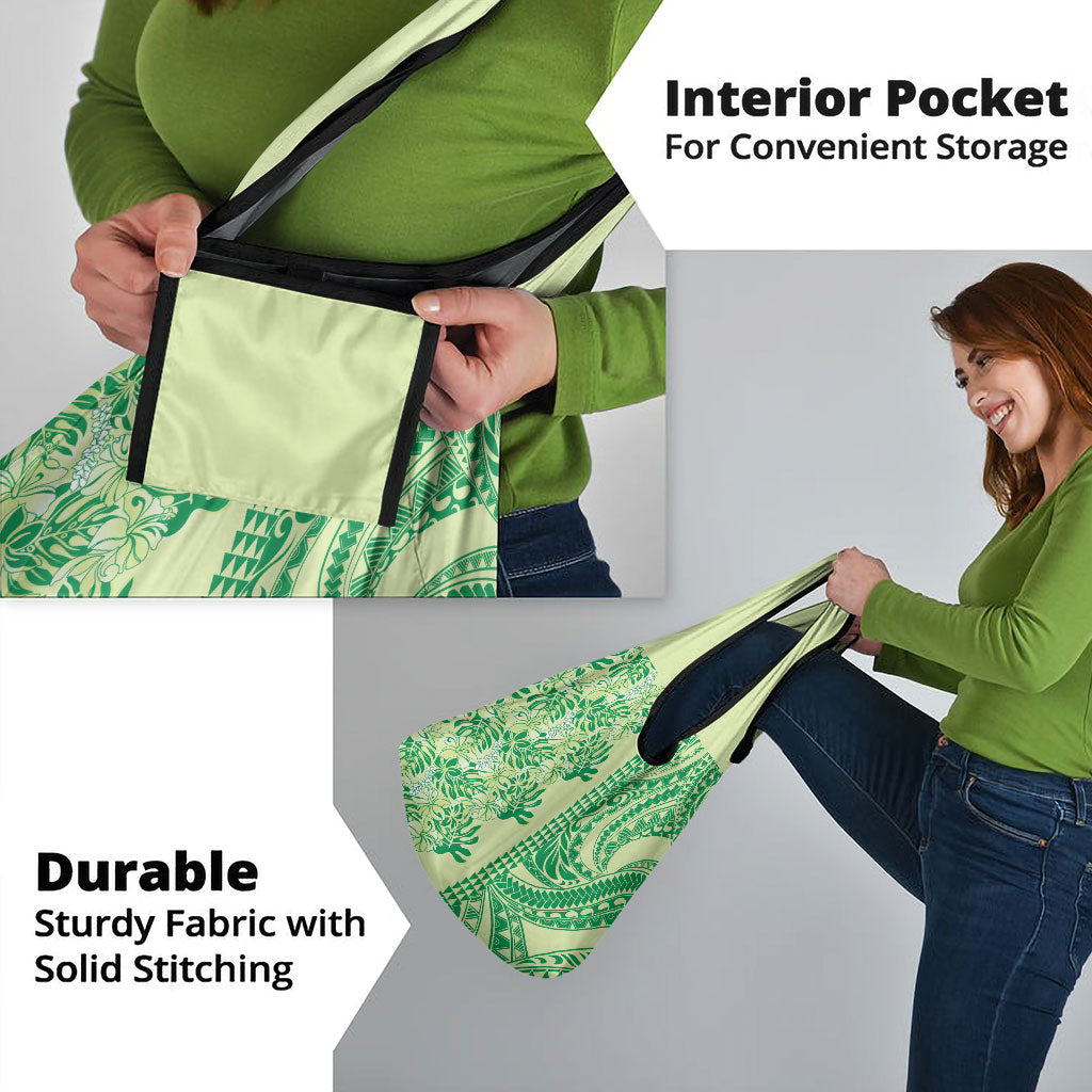 Lime Green Hibiscus Monstera Seamless Kakau Hawaii Grocery Bag LT14 - Polynesian Pride