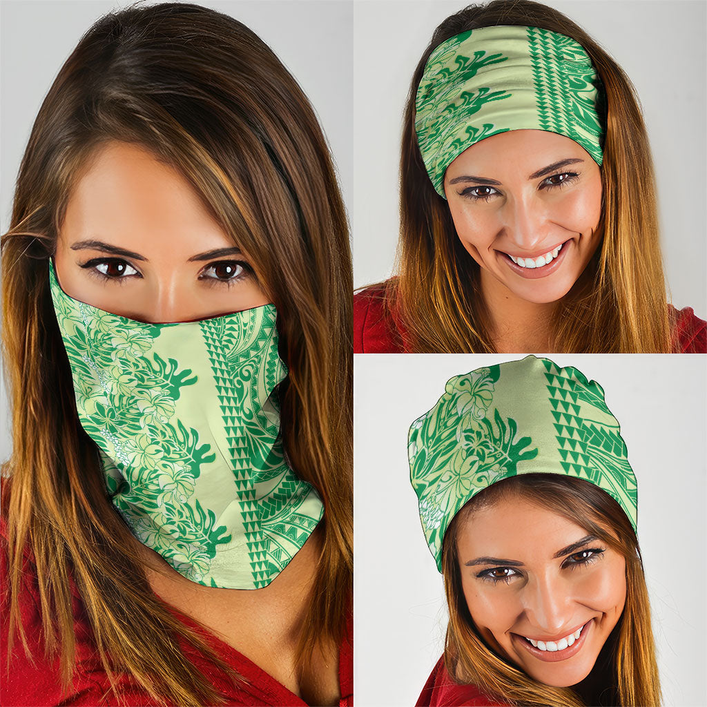 Lime Green Hibiscus Monstera Seamless Kakau Hawaii Neck Gaiter LT14 - Polynesian Pride