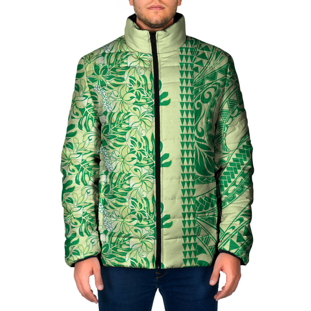 Lime Green Hibiscus Monstera Seamless Kakau Hawaii Padded Jacket LT14 Men Lime Green - Polynesian Pride