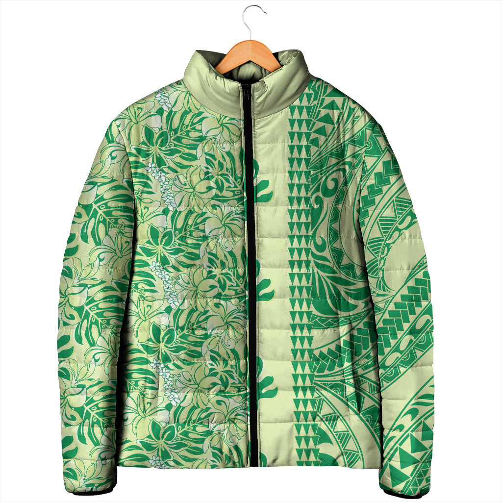 Lime Green Hibiscus Monstera Seamless Kakau Hawaii Padded Jacket LT14 - Polynesian Pride