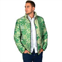 Lime Green Hibiscus Monstera Seamless Kakau Hawaii Padded Jacket LT14 - Polynesian Pride