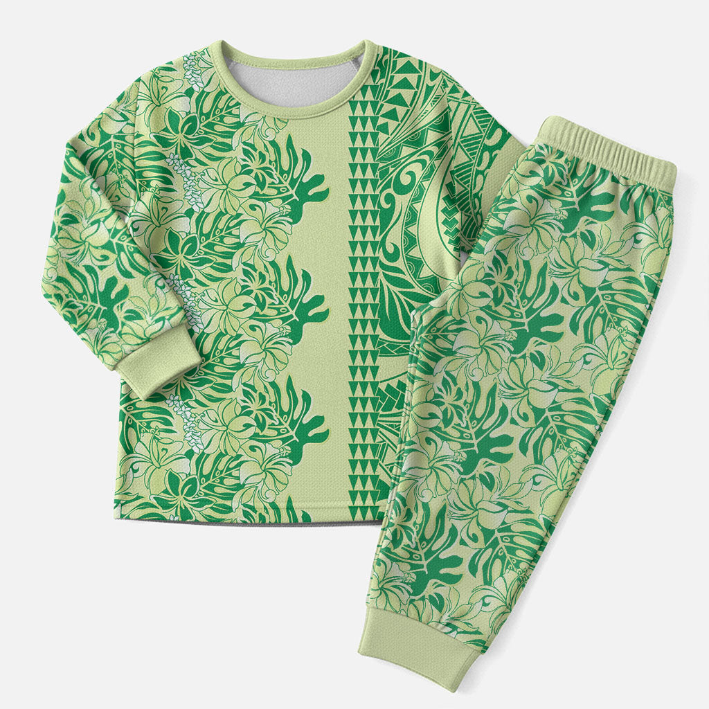 Lime Green Hibiscus Monstera Seamless Kakau Hawaii Christmas Pajama Set LT14 Men Lime Green - Polynesian Pride