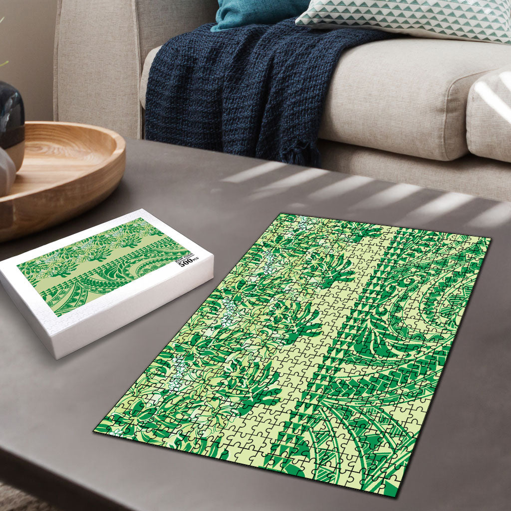 Lime Green Hibiscus Monstera Seamless Kakau Hawaii Puzzle LT14 - Polynesian Pride