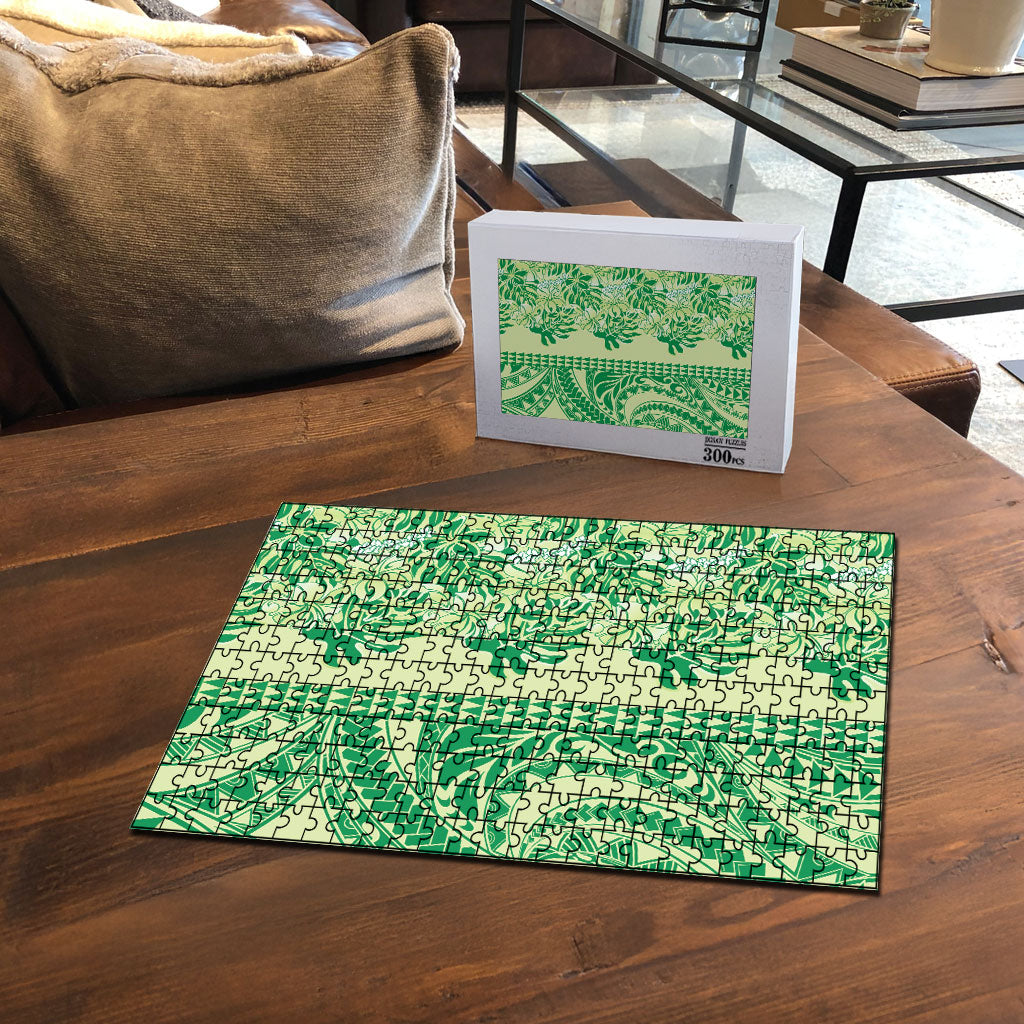 Lime Green Hibiscus Monstera Seamless Kakau Hawaii Puzzle LT14 - Polynesian Pride