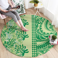 Lime Green Hibiscus Monstera Seamless Kakau Hawaii Round Carpet LT14 - Polynesian Pride