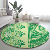 Lime Green Hibiscus Monstera Seamless Kakau Hawaii Round Carpet LT14 - Polynesian Pride