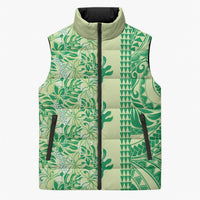 Lime Green Hibiscus Monstera Seamless Kakau Hawaii Sleeveless Puffer Jacket LT14 Unisex Lime Green - Polynesian Pride