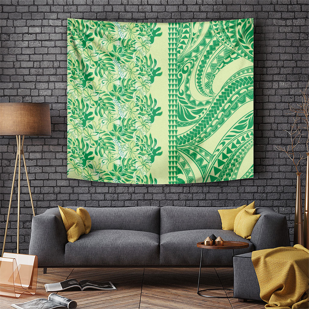 Lime Green Hibiscus Monstera Seamless Kakau Hawaii Tapestry