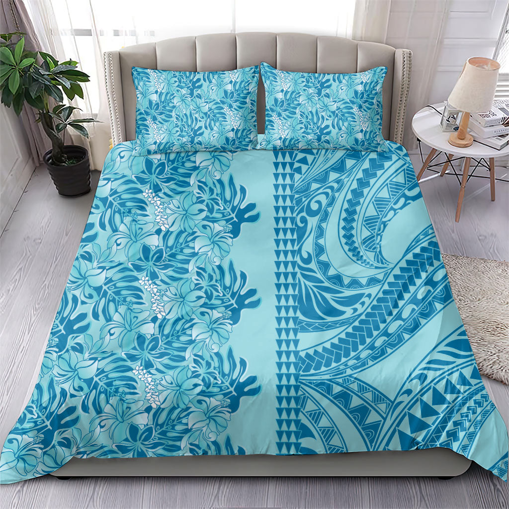 Cyan Hibiscus Monstera Seamless Kakau Hawaii Bedding Set LT14 - Polynesian Pride