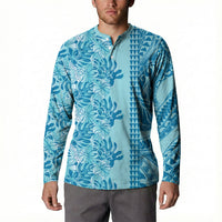 Cyan Hibiscus Monstera Seamless Kakau Hawaii Button Sweatshirt LT14 - Polynesian Pride