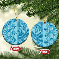 Cyan Hibiscus Monstera Seamless Kakau Hawaii Ceramic Ornament