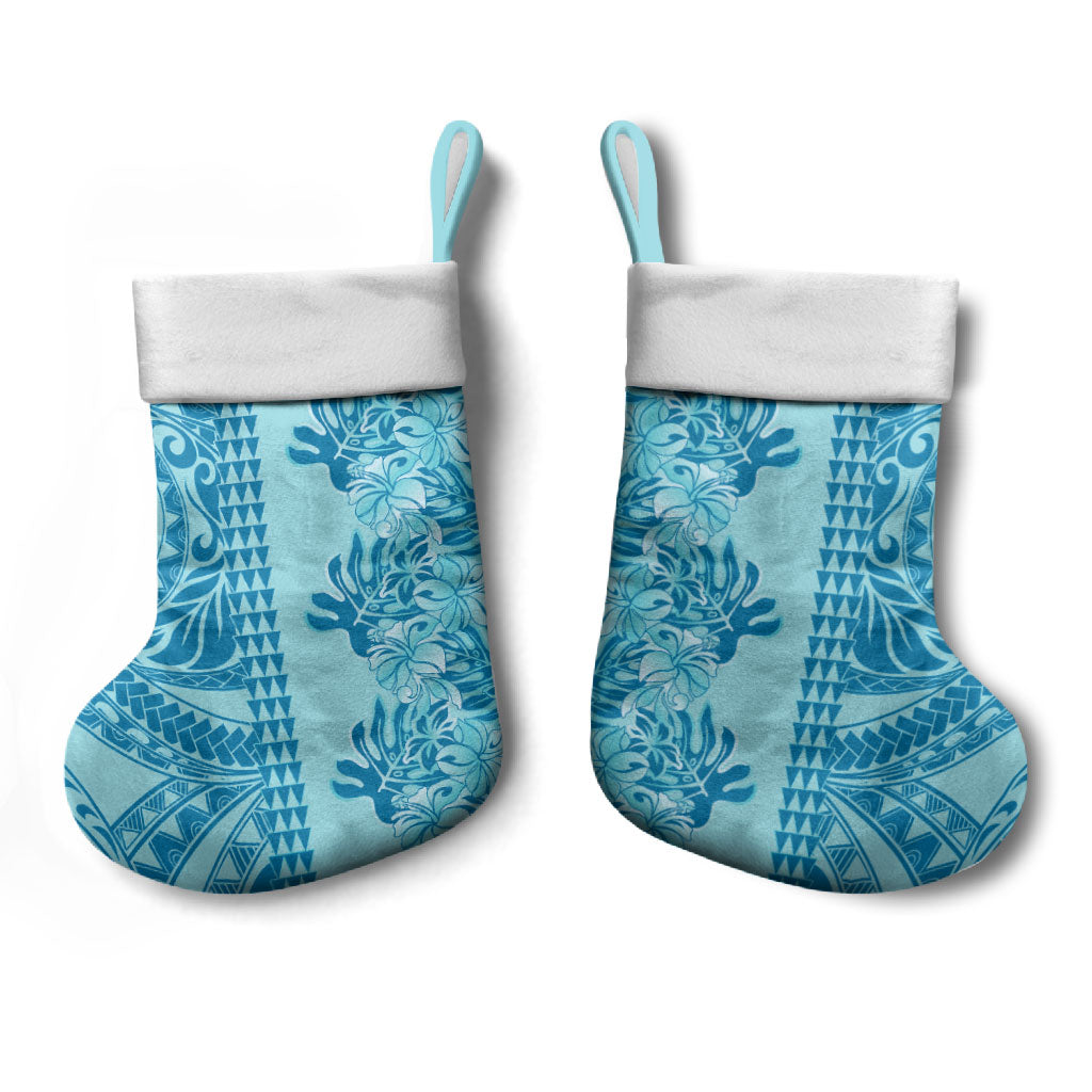 Cyan Hibiscus Monstera Seamless Kakau Hawaii Christmas Stocking LT14 - Polynesian Pride
