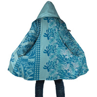 Cyan Hibiscus Monstera Seamless Kakau Hawaii Cloak LT14 Unisex Cyan - Polynesian Pride