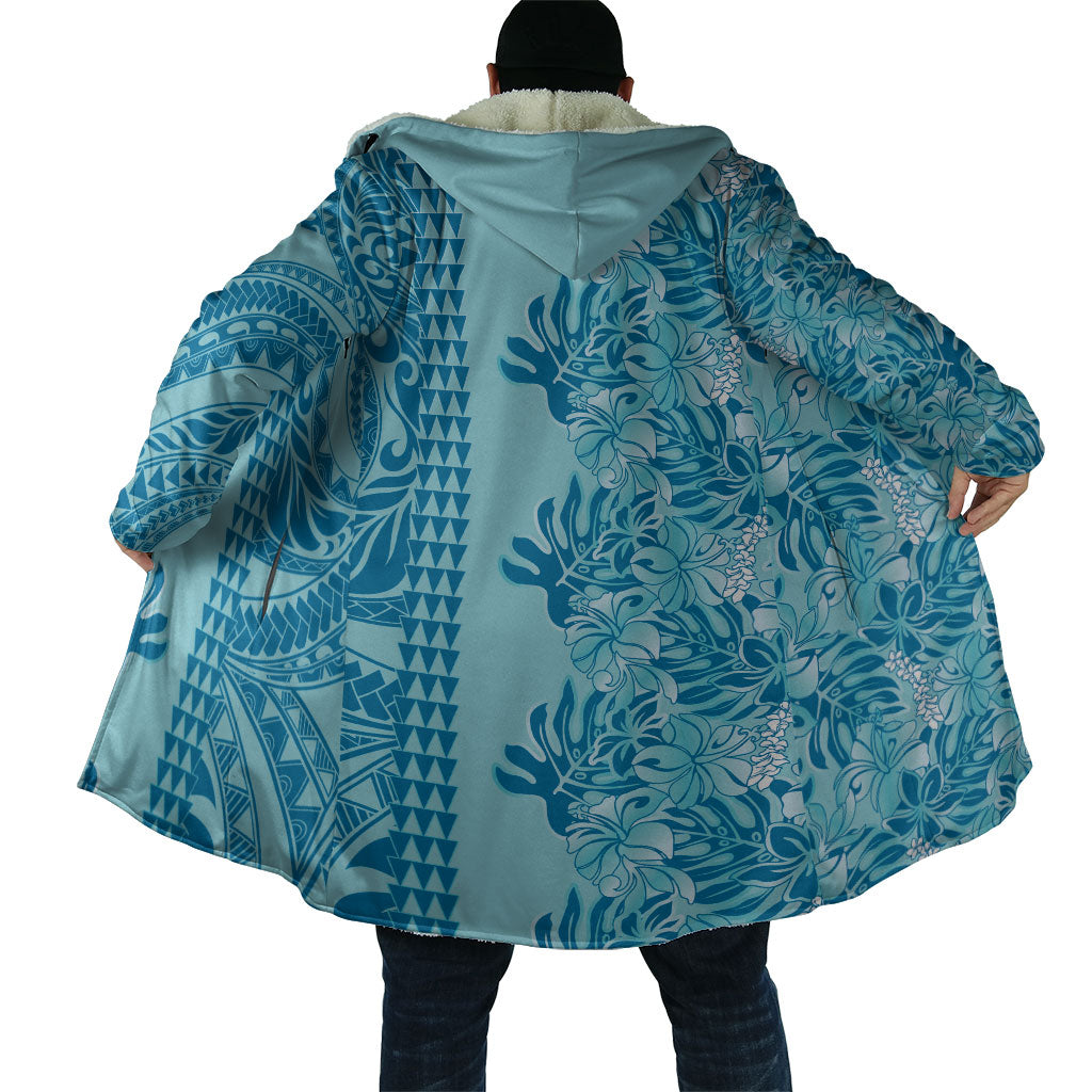 Cyan Hibiscus Monstera Seamless Kakau Hawaii Cloak LT14 - Polynesian Pride