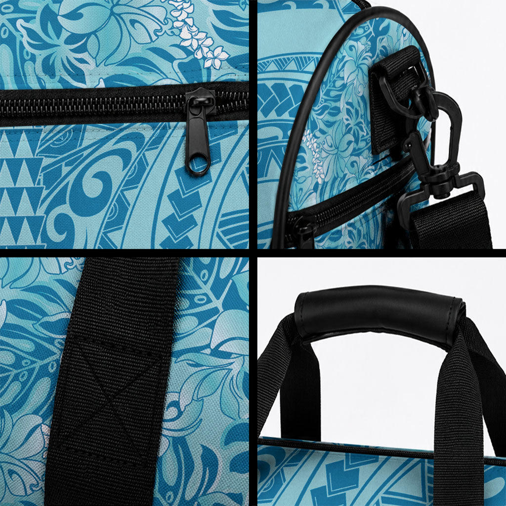 Cyan Hibiscus Monstera Seamless Kakau Hawaii Duffle Bag LT14 - Polynesian Pride