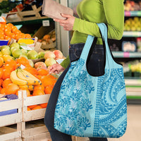 Cyan Hibiscus Monstera Seamless Kakau Hawaii Grocery Bag LT14 - Polynesian Pride