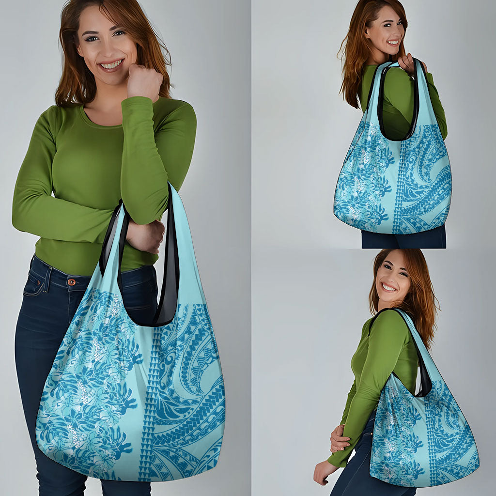 Cyan Hibiscus Monstera Seamless Kakau Hawaii Grocery Bag LT14 - Polynesian Pride