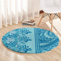 Cyan Hibiscus Monstera Seamless Kakau Hawaii Round Carpet LT14 - Polynesian Pride