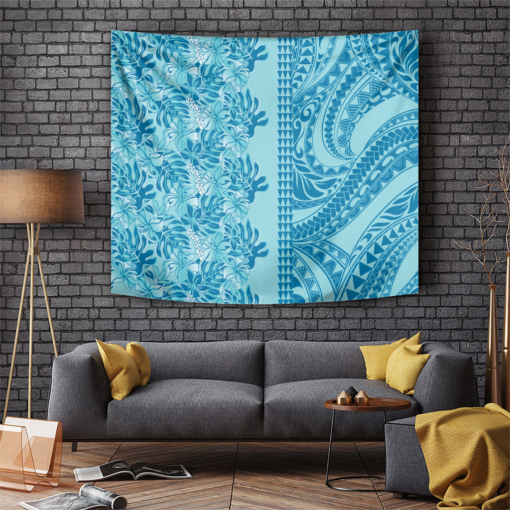 Cyan Hibiscus Monstera Seamless Kakau Hawaii Tapestry LT14 Cyan - Polynesian Pride