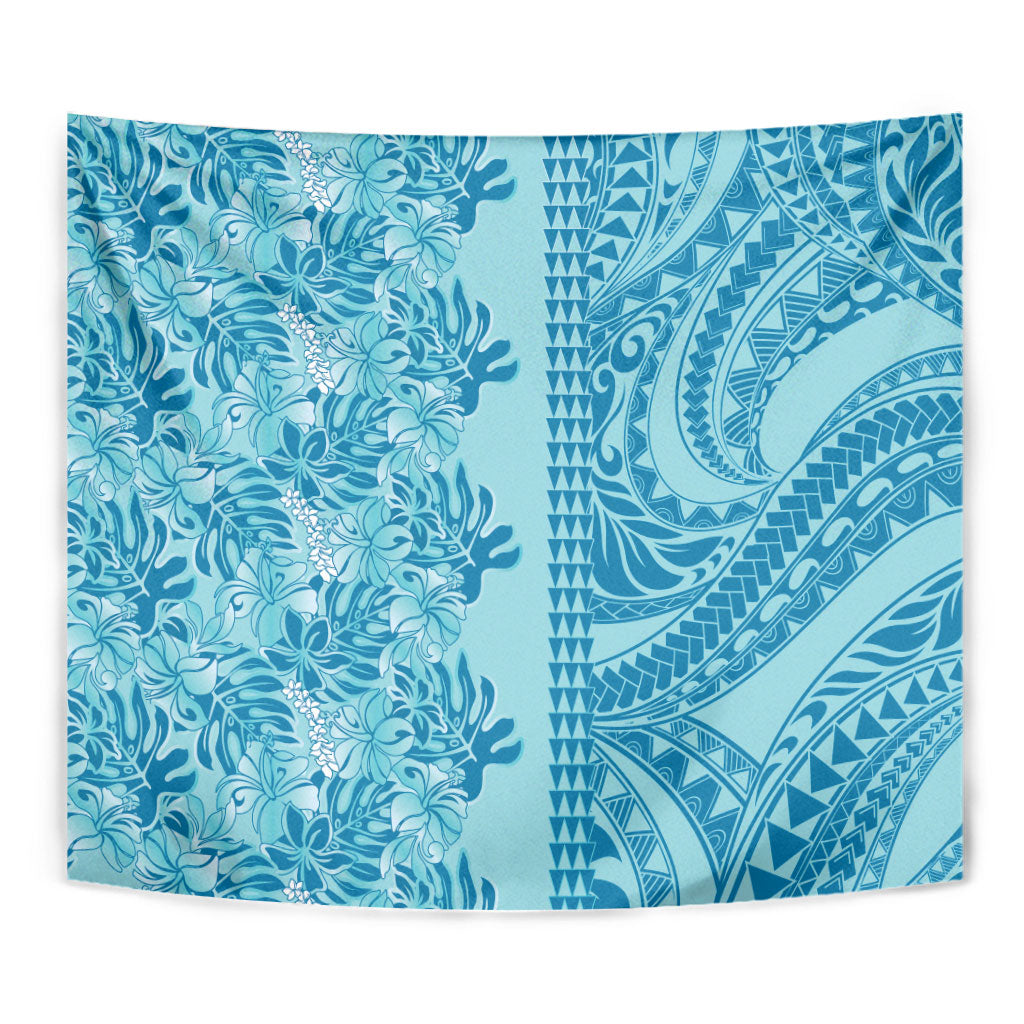 Cyan Hibiscus Monstera Seamless Kakau Hawaii Tapestry LT14 - Polynesian Pride